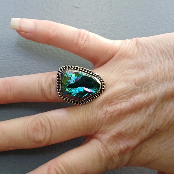 New Rainbow Titanium Crystal Quartz 925 Silver Ring. - Picture 11 of 12